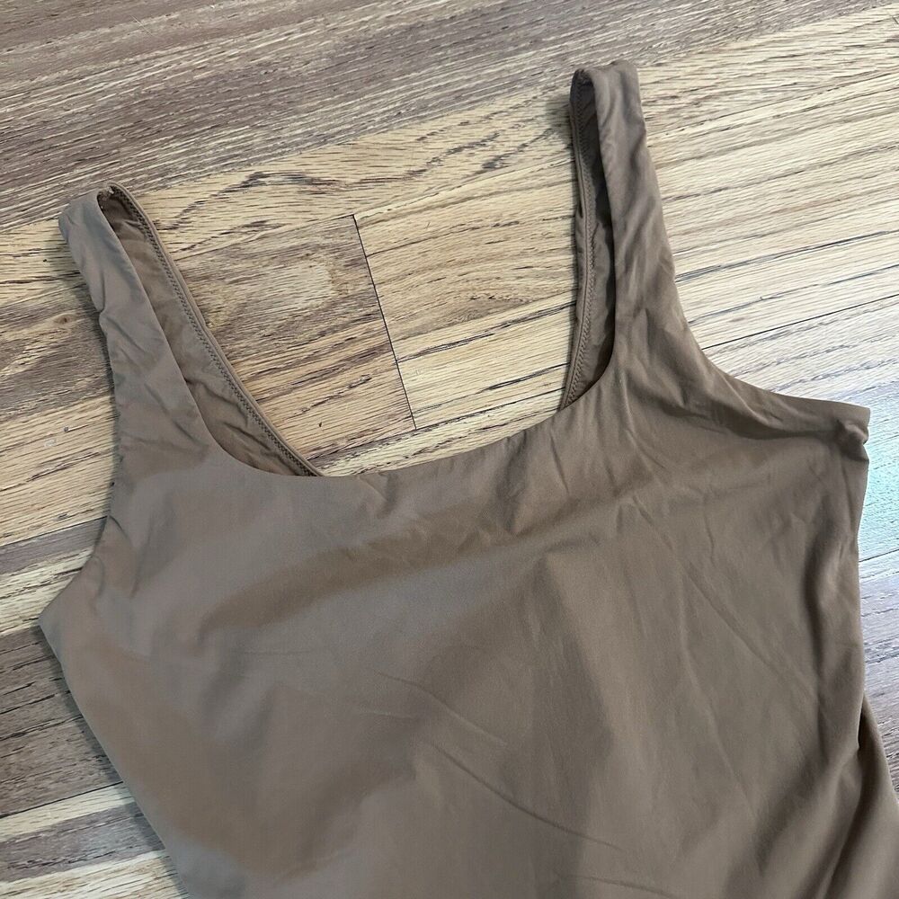 AUDEN Cotton Stretch Tank Bodysuit, Brown, Snap Closure, Lg - Picture 4 of 12